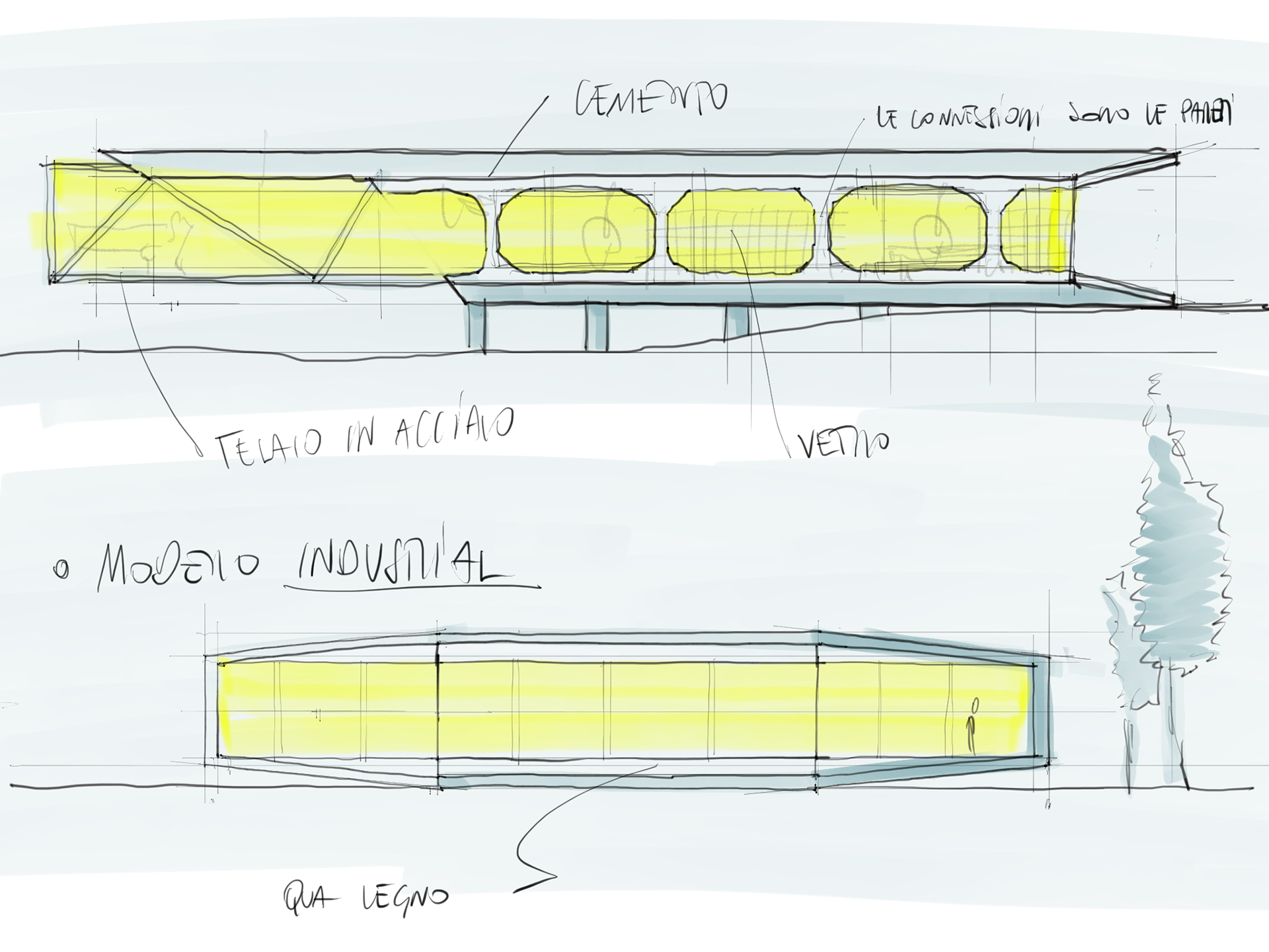 Schizzi e idee progettuali – schizzo di volumi e ombre 1