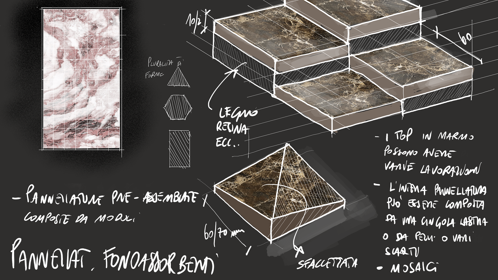 Schizzi e idee progettuali – riutilizzo creativo degli scarti di marmo 4