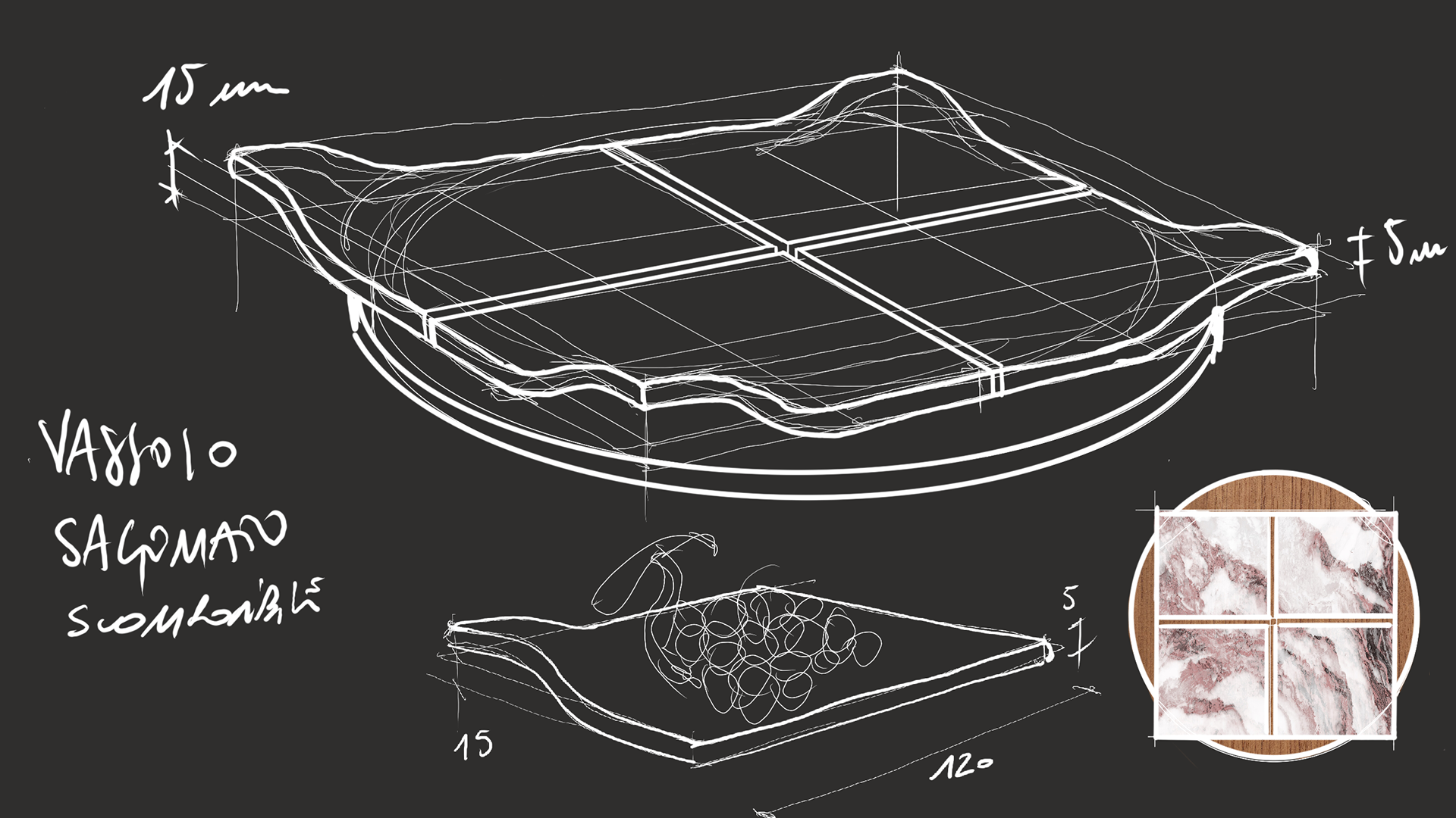 Schizzi e idee progettuali – riutilizzo creativo degli scarti di marmo 6