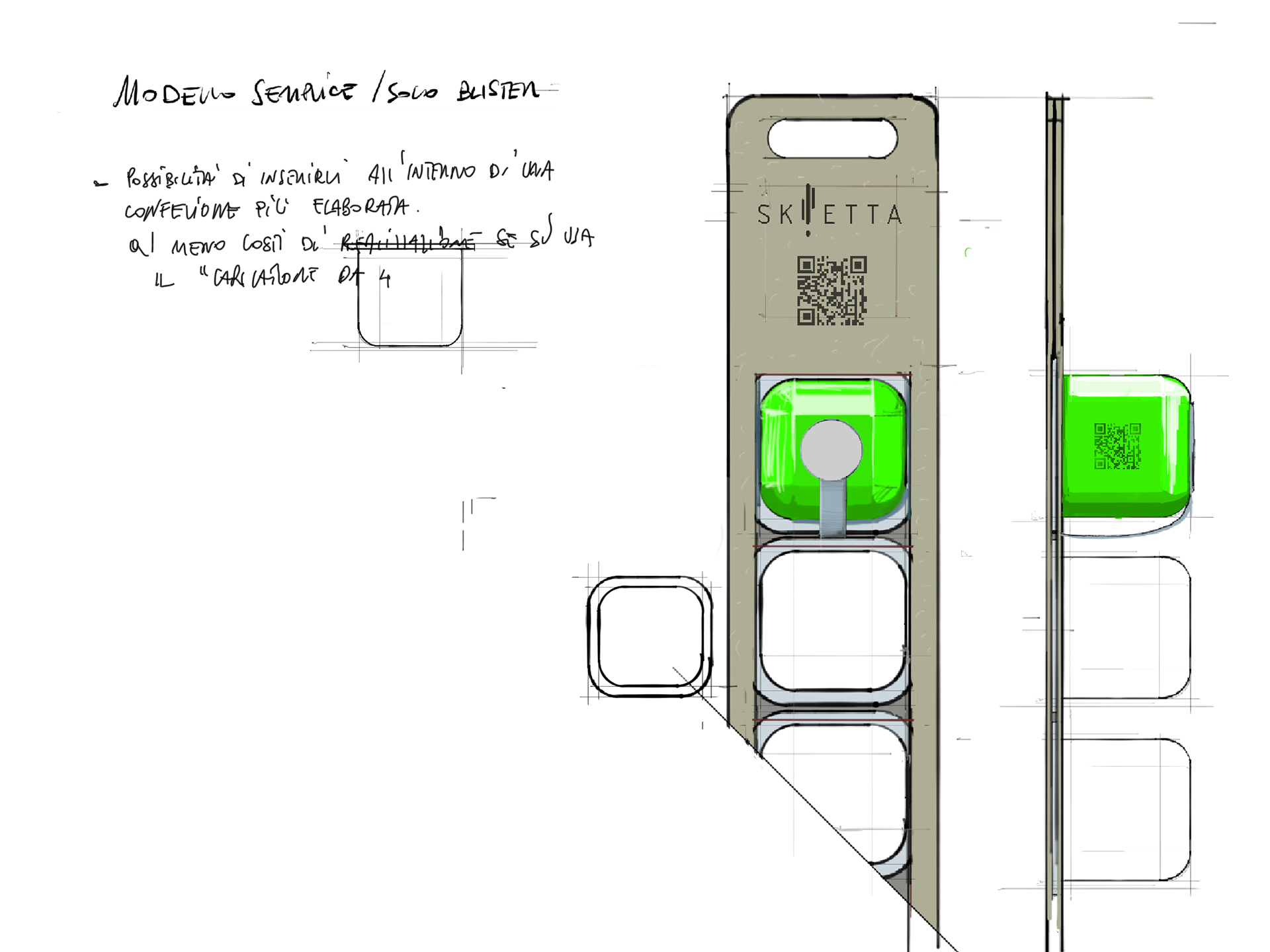 Schizzi e idee progettuali – studio del confezionamento Skietta 9