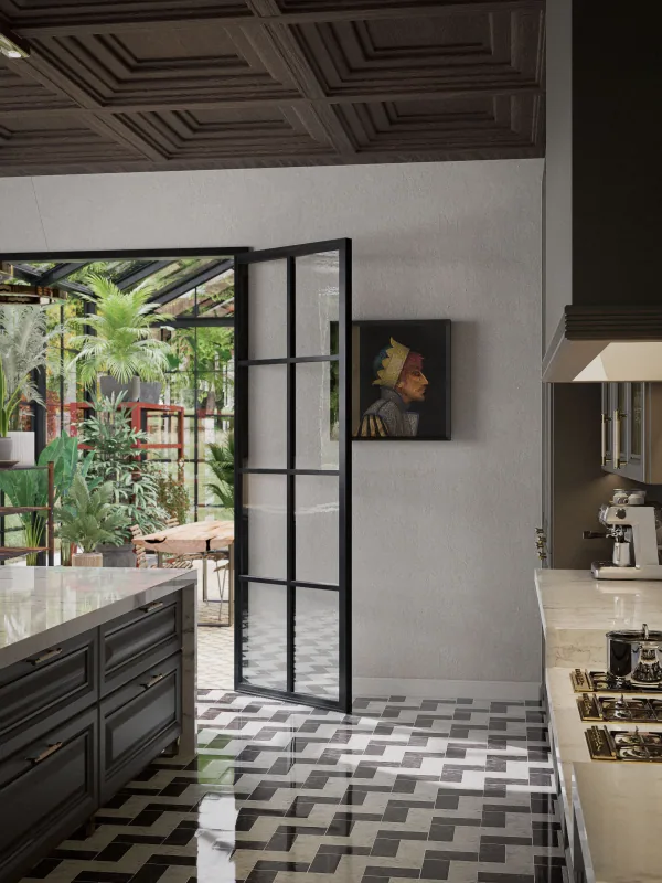 Abitare in stile britannico – cucina con isola e serra 2