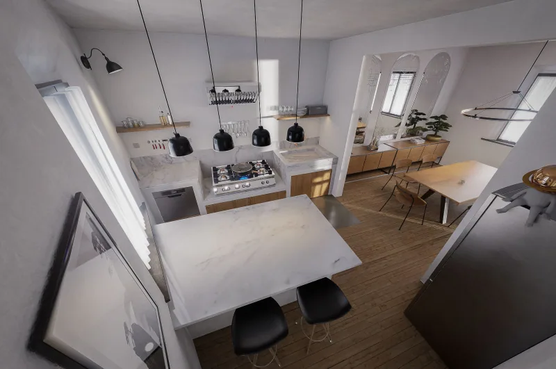 Residenza in marmo e legno – cucina 1